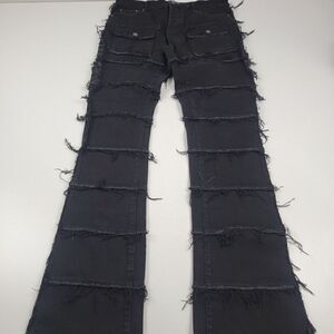 Valabasas Mens Stacked Button Fly Distressed Jeans Size 38‎ Fringed Black Pants